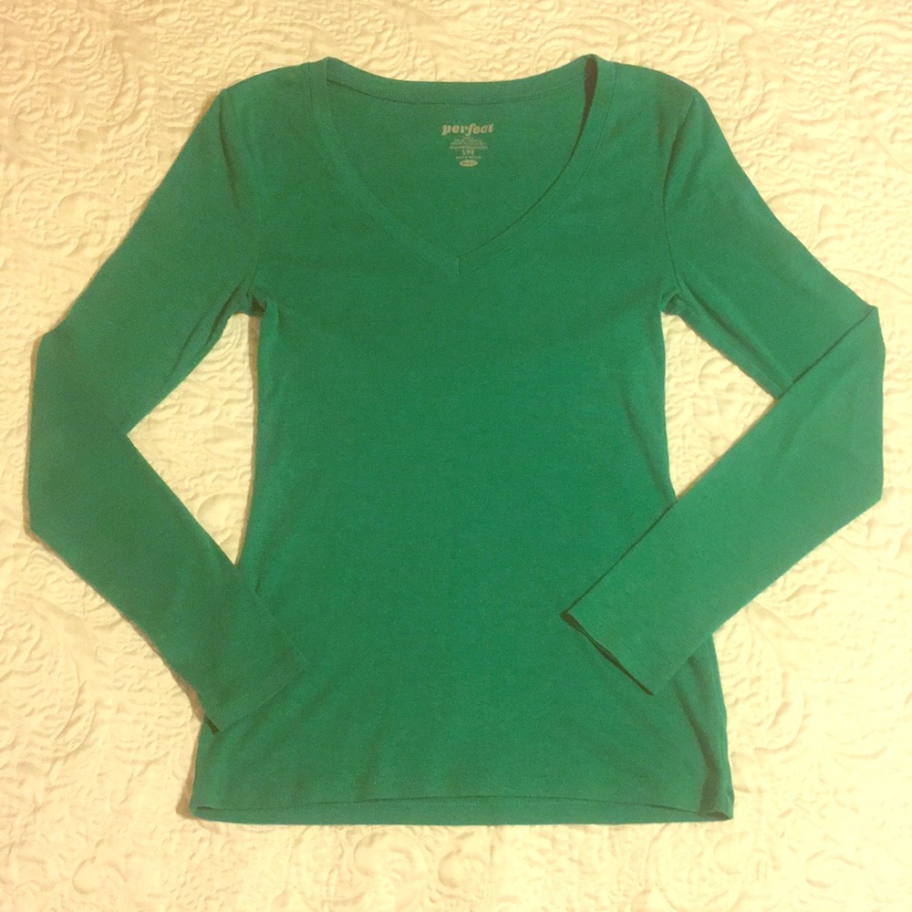 Old Navy Green Long Sleeve V-Neck ‘Perfect’ Shirt
